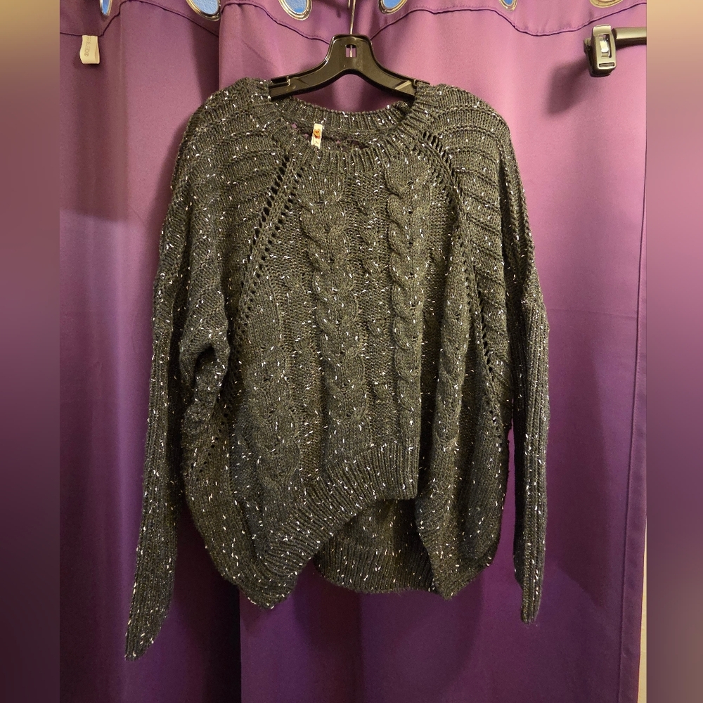 Cozy Poof! Sparkle Cable-Knit Sweater - Dark Gray